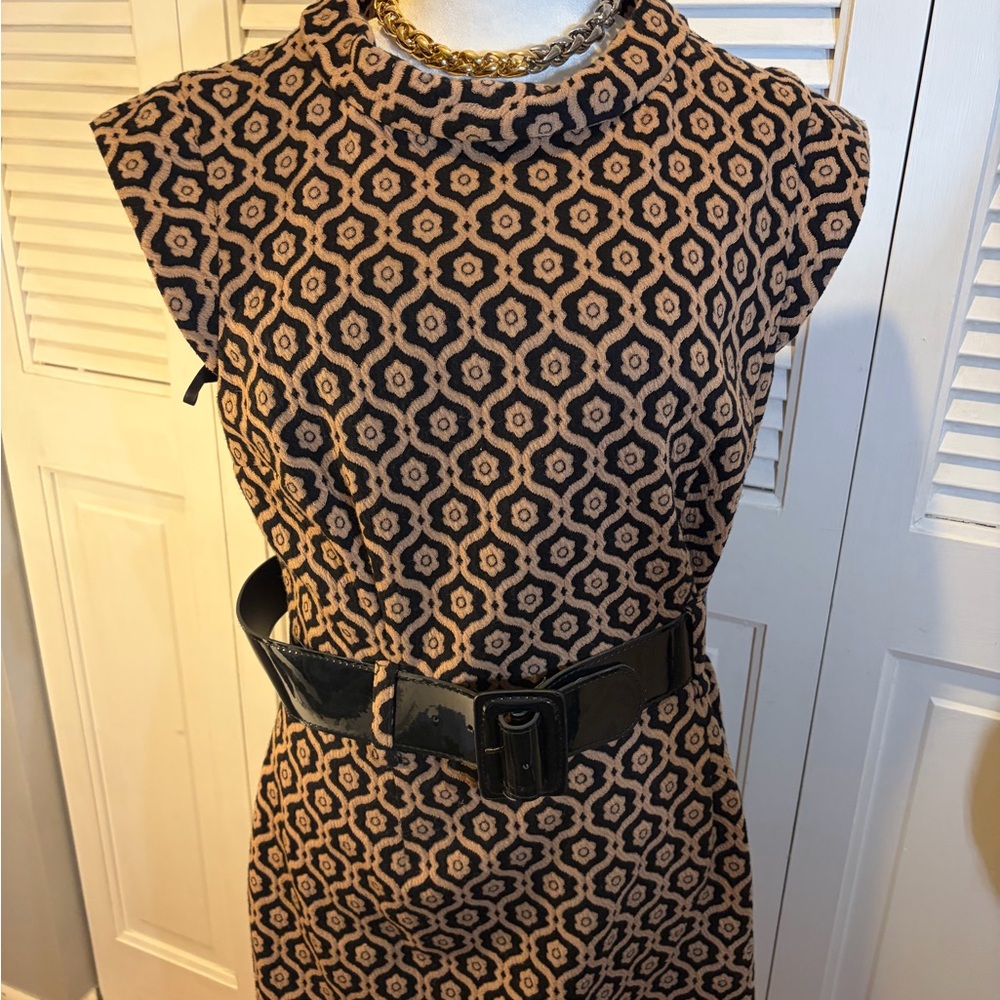 Nine West Black and Tan Geometric Midi Dress - Picture 1 of 8